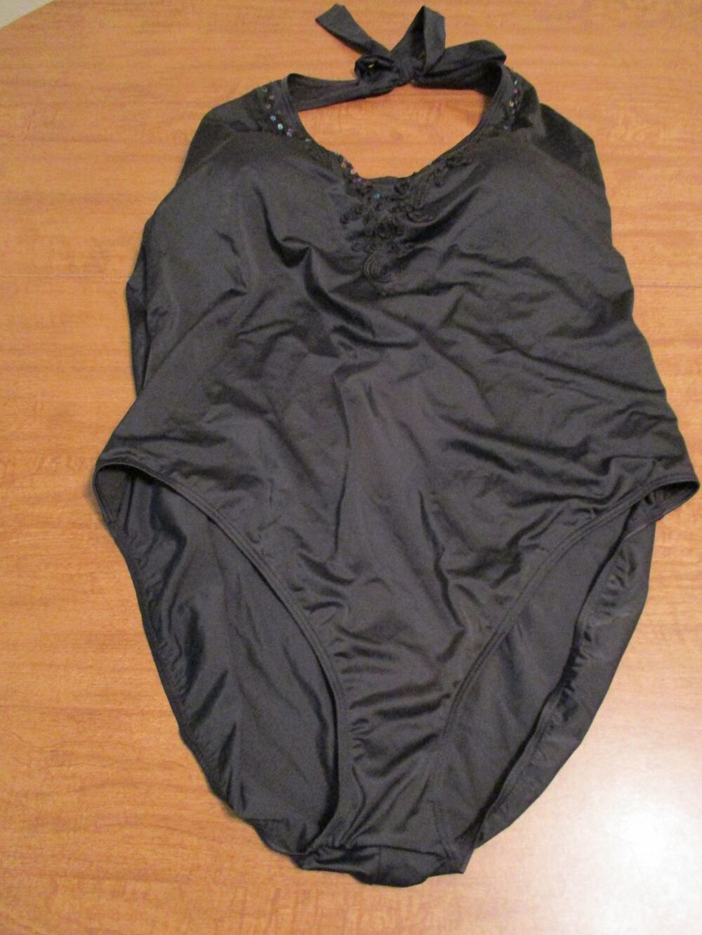NEWPORT NEWS LYCRA ONE PIECE SWIMSUIT BLACK SEQUINS SIZE 24W